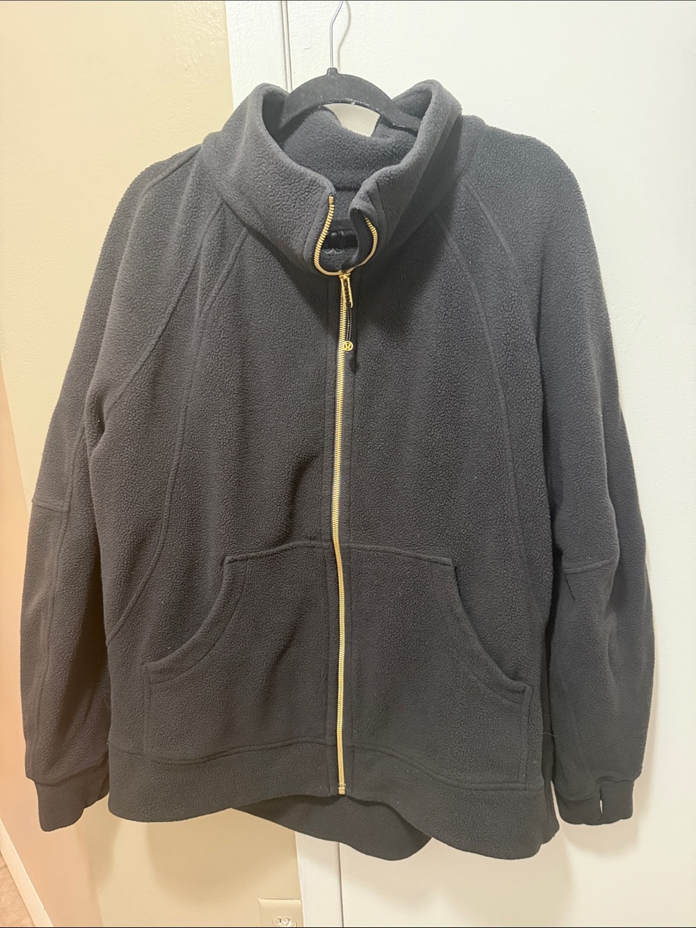 lululemon athletica Black Fleece Zip Jacket with Gold Zipper. Size L/XL
